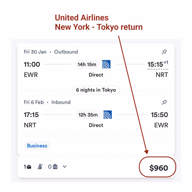 EWR > Tokyo deal